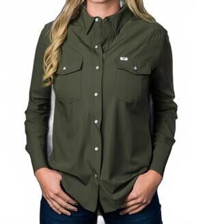 NEW FERRELL long sleeve snap shirt in olive